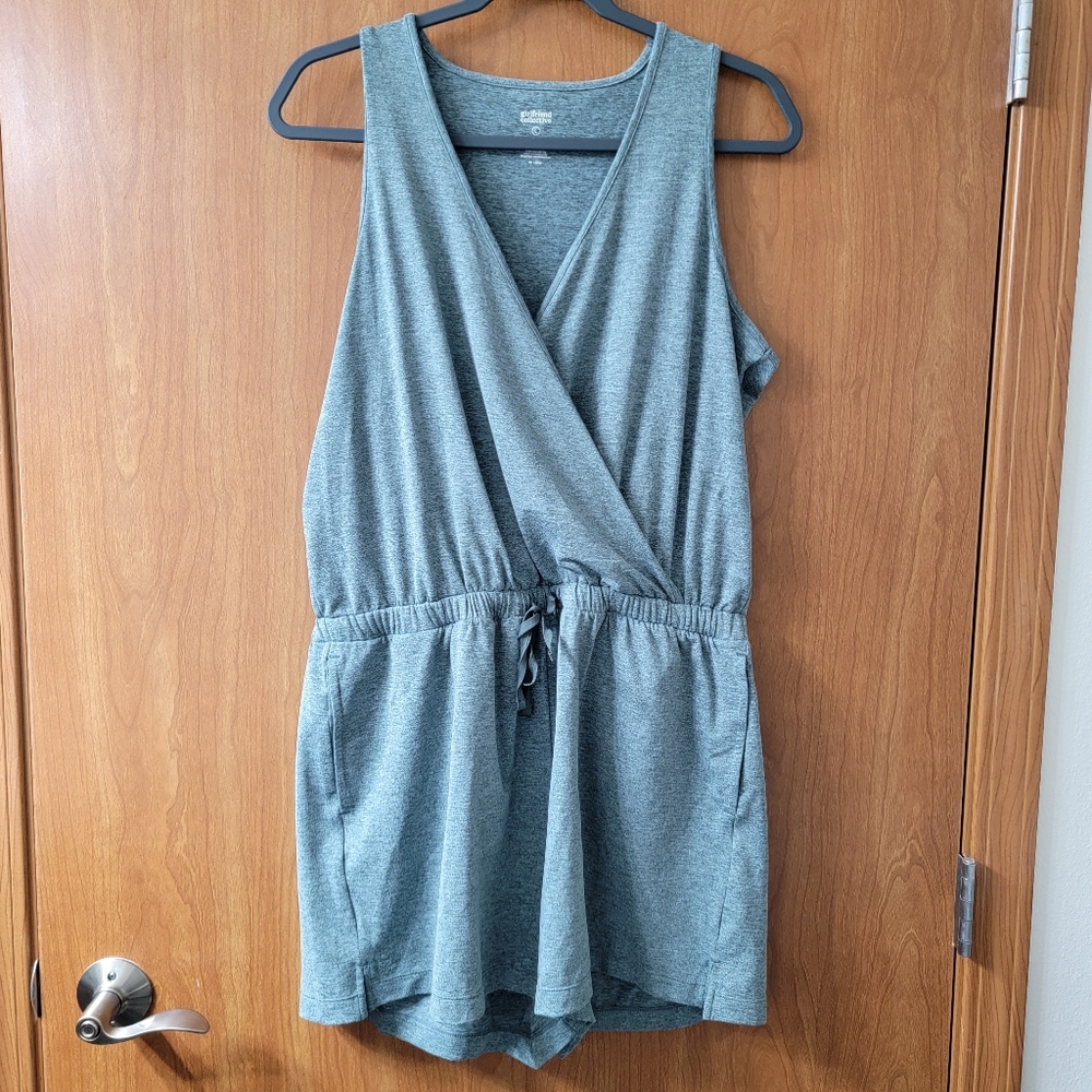 Girlfriend Collective ReSet Wrap Romper Silver Pine Size Large - Picture 2 of 6